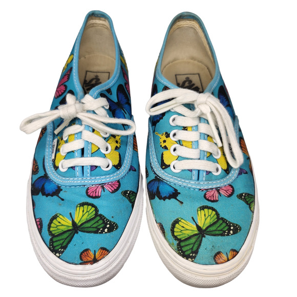 Vans Shoes Womens 6 Blue Butterfly Colorful Low Tops Lace Up Sneakers Skateboard - Picture 3 of 11